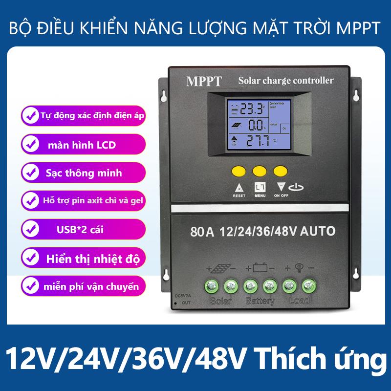 Bộ điều khiển năng lượng mặt trời ,Bộ sạc MPPT Powland 30A/60A/100A 12V/24V/36V/48V Bộ chuyển đổi tự động /Man hinh LCD