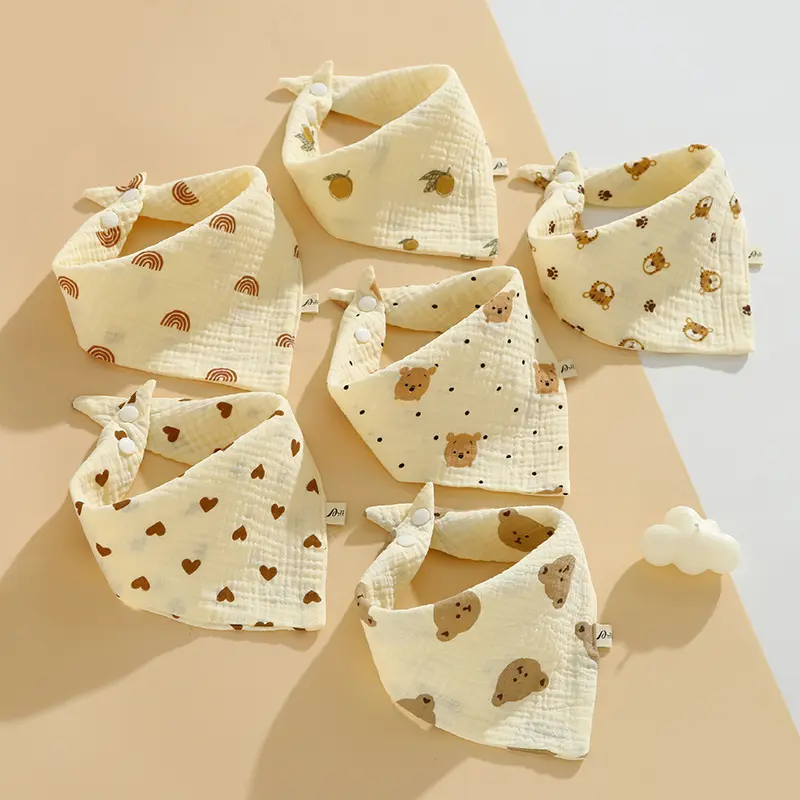Yếm Bú Cho Em Bé Nút Bấm, Chất Liệu Cotton, Màu Trơn Khăn Nước Bọt Biển Xếp Ly, Vải Rặn Mềm, Khăn Quàng cổ Cho Trẻ Sơ Sinh