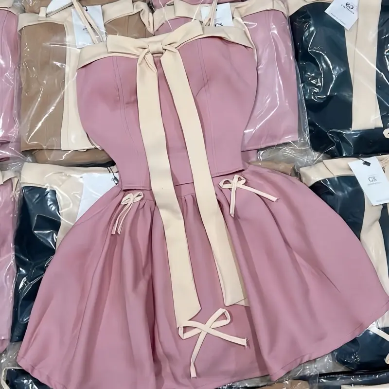 Set tk CHẤT qc SIÊU PHẨM ĐÍNH NƠ dây vai kèm Cváy Dress