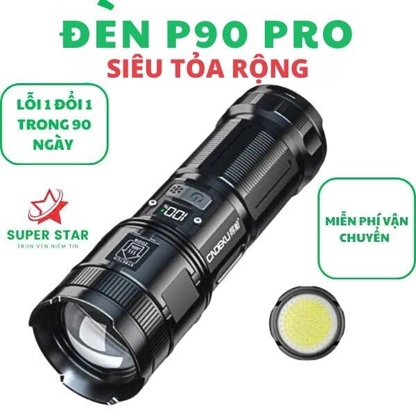 Đèn Pin Cầm Tay Siêu Sáng Toả Rộng Xa P90 Pro Độ Sáng 6000Lm Siêu Toả Rộng Thiết Kế Kim Loại Với Dung Lượng Pin 12.000 mAh