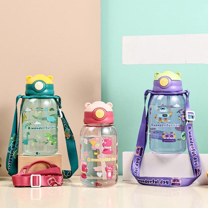 Product Introduction of 650ml Dual-purpose Straw Cup Cartoon Anti Fall Children's Plastic Bottle 16