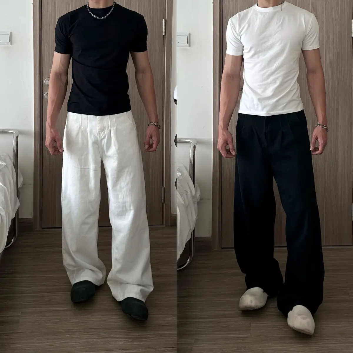 Quần Jean  Ống Rộng Xếp Ly Màu Đen/Trắng  FABULOUS Menswear