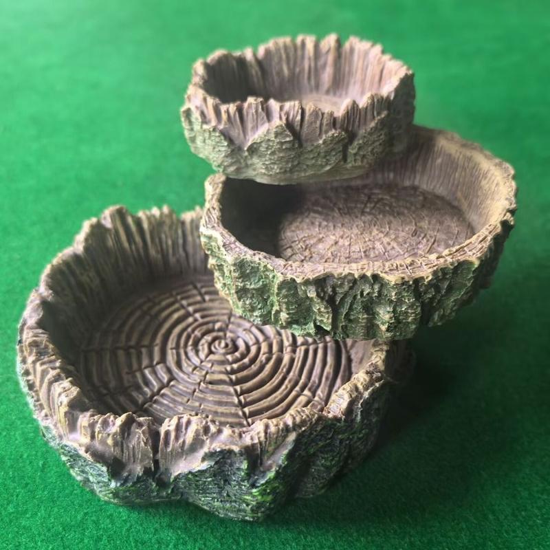 Product Introduction of Fish Tank Ornaments Resin Reptile Food Bowl Simulated Tree Stump Artificial Pet Drinking Water Tray Multifunctional Creative Pets Feeding Plate Home 11