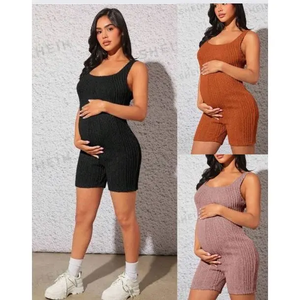 Maternity Bliss Boutique - Maternity Ribbed Knit Unitard Romper / Plus Size Romper Playsuit