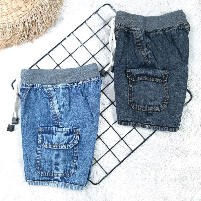 Jeans Cargo Anak Usia 1-4 Tahun, Bahan Jeans Wash 6.5oz, Warna Biru dan Hitam 4