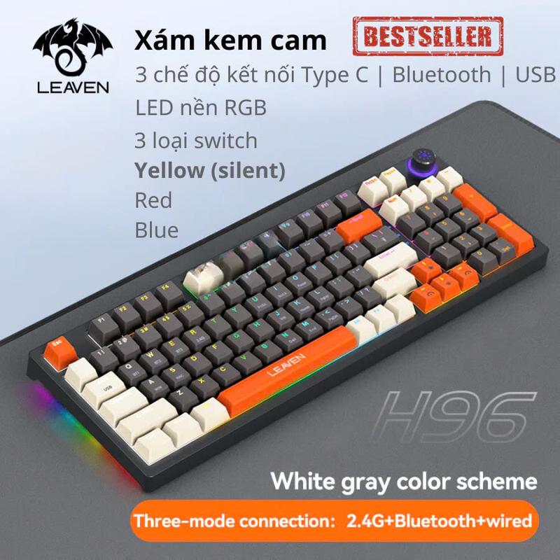 Bàn phím H96 cơ không dây kết nối Bluetooth LEAVEN hỗ trợ hotswap 3 chế độ, keycap xuyên LED