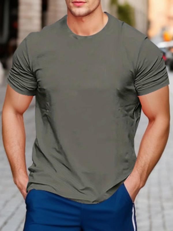 Men's Regular Fit Solid Round Neck Short Sleeve Tee Summer Clothes, Plain Crew Neck T-shirt for Men, Casual Comfy Knitting Mens Tracksuit Top for Summer Travel 3