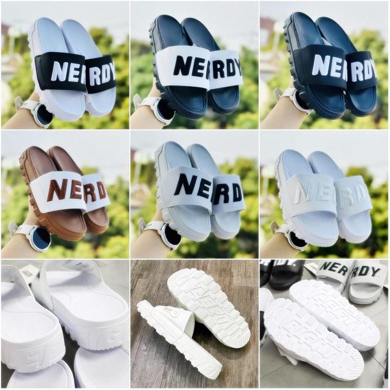 Dép NeRdy TẶNG VỚ CAO CẤP quai ngang nam nữ Nerrdy đế Left Right độn 4cm, quai thiêu nổi Slipper DéP