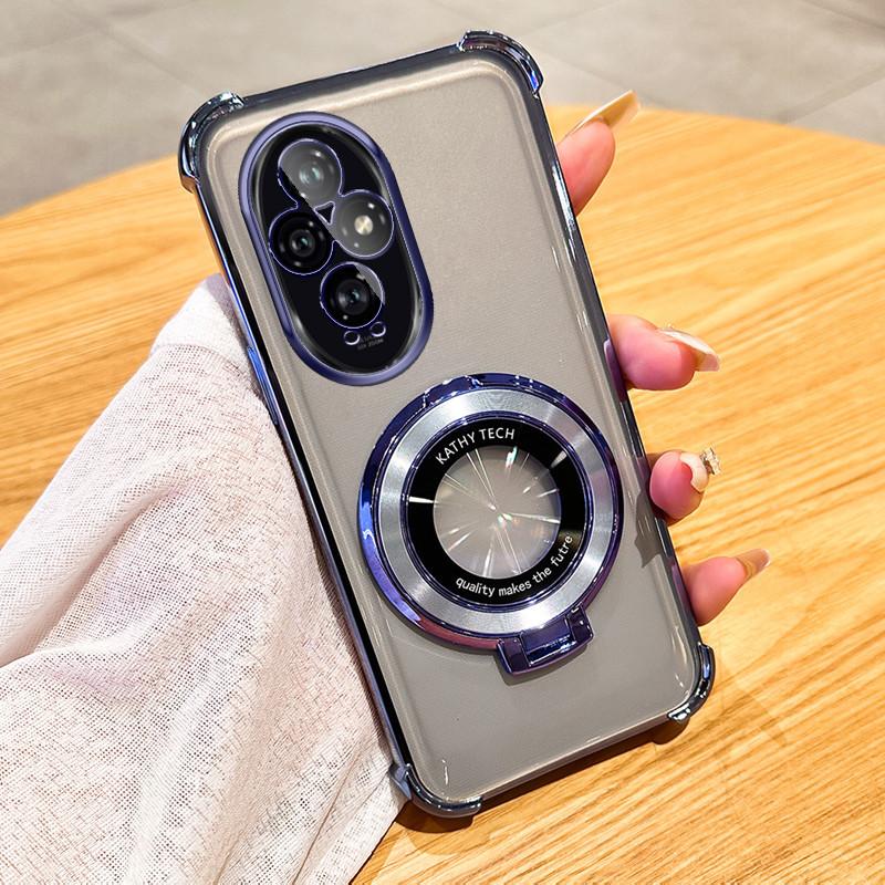 Vỏ mềm mạ điện cho Honor 200, màu silicon TPU, bốn góc, mạ chống sốc, trong suốt, Ốp Điện Thoại Honor 200 với giá đỡ long lanh từ tính Màng Bảo Vệ Ống Kính bảo vệ