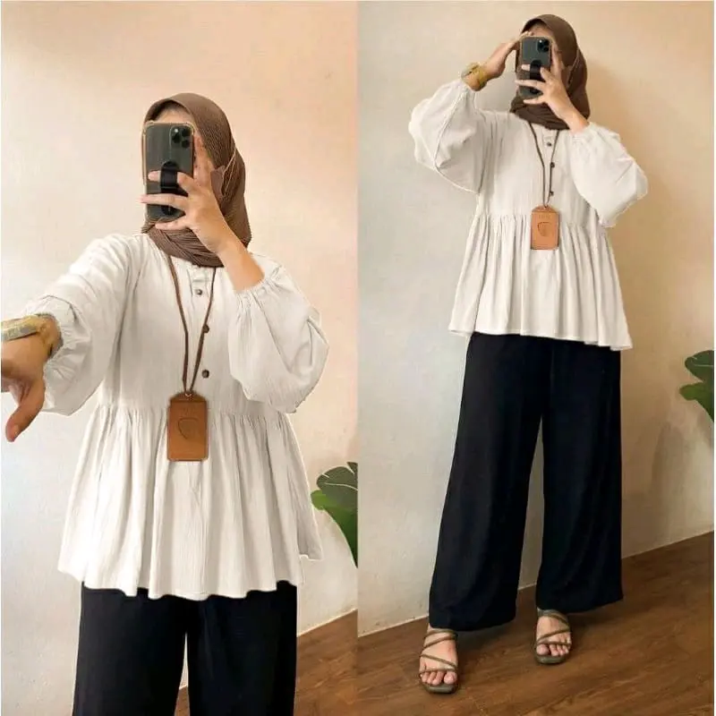 Raisa Blouse Crinkle Rayon Premium Rania Top Blouse Wanita Atasan Crinkle Polos 0