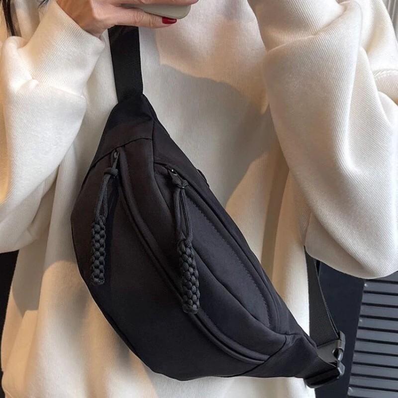 Product Introduction of Sat&sun collection Japanese Simple Harajuku Style Woman Cute Chest Bag Canvas Dumpling Bags For Women( with two zipper) 1