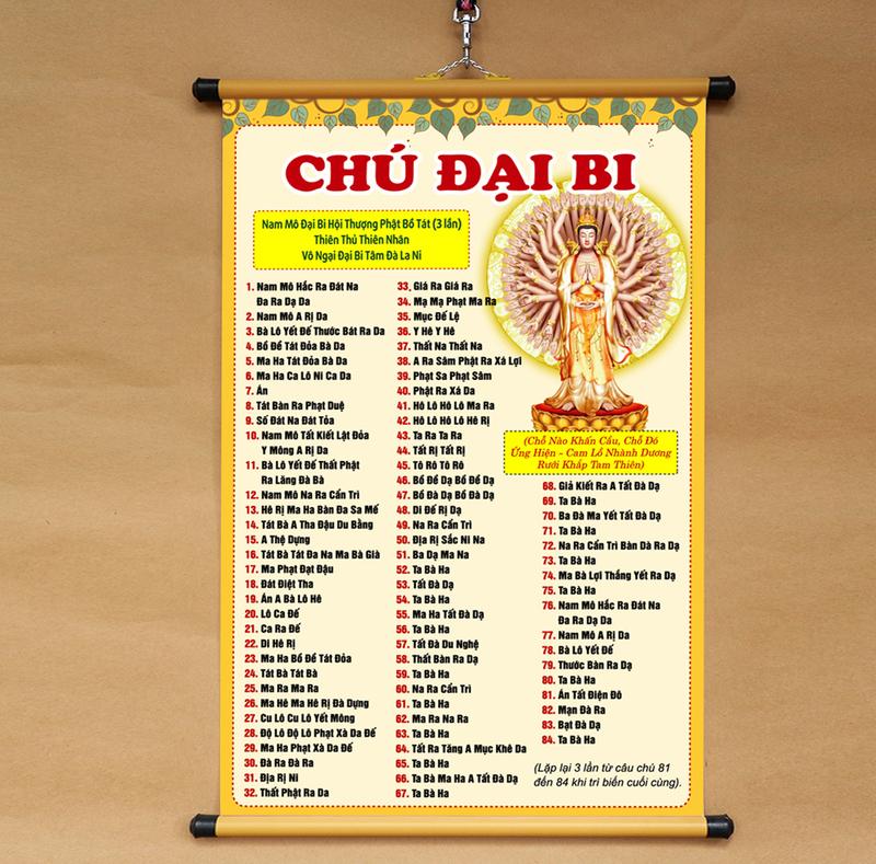 Tranh chữ Chú Đại Bi treo tường 40x60cm chất liệu vải phủ bóng cao cấp, dày dặn