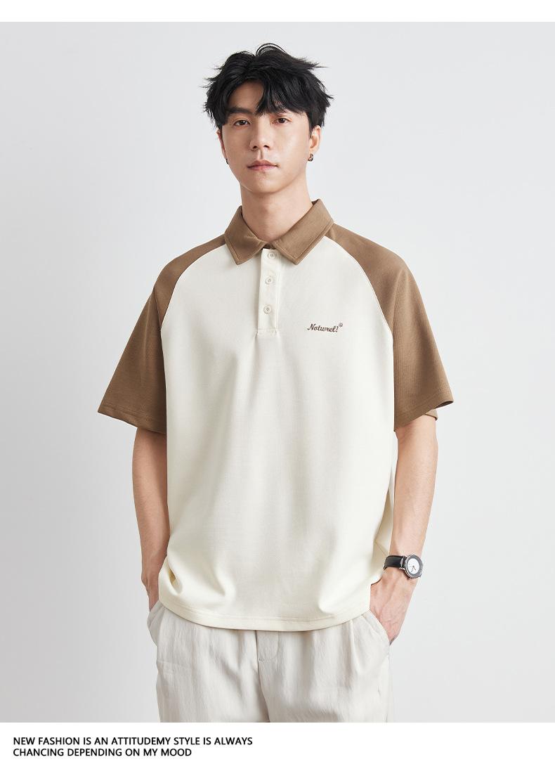 Product Introduction of Yizhi Fashion Color-Block Short Sleeve T-Shirt for Men Summer 2025 New Design Retro Raglan Sleeve Polo Shirt Top 19