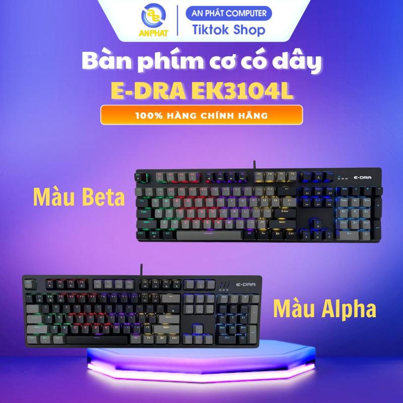 Bàn phím cơ (có dây) E-DRA EK3104L ( Full Size 104 phím | LED Rainbow | Keycap ABS Double siêu bền | Dây USB liền | BH 2 năm )