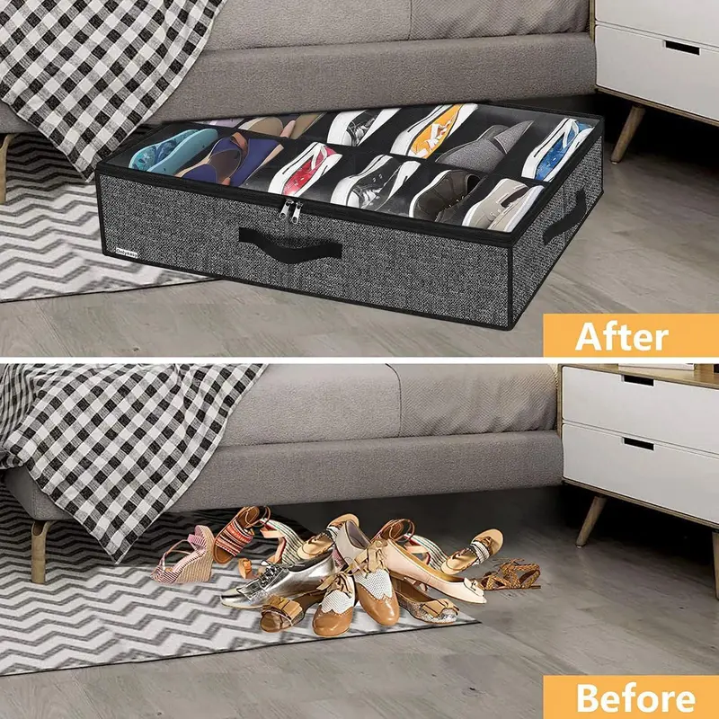 Underbed Shoe Organizer Storage Box with Handle, Foldable Shoe Storage Box, Shoe Organizer for Home Bedroom, Dormitory, Hotel, Apartment 3