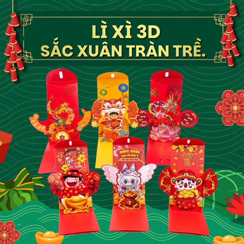 Phong Bao Lì Xì hoạ tiết nổi 3D Năm 2025 Ất Tỵ Độc Đáo - Tinyworld
