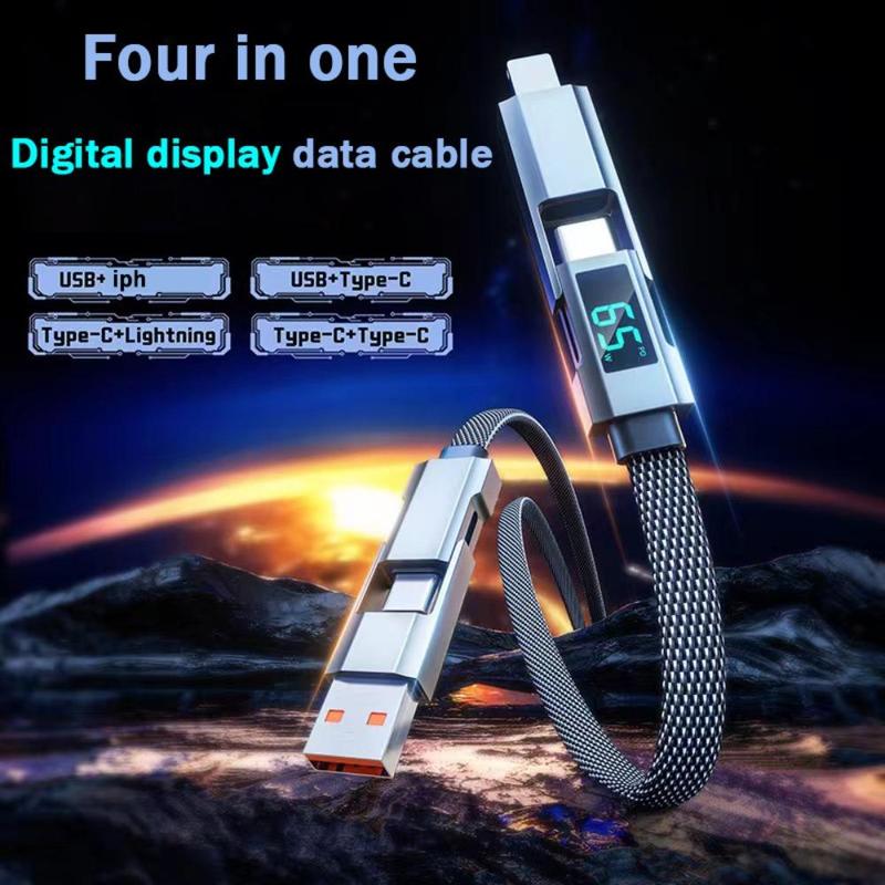 4 In 1 Fast Charging Data Transfer Cable, 1 Count 66W Fast Charging Data Cable with Digital Display, Phone Charging Cable Compatible with iPhone 4