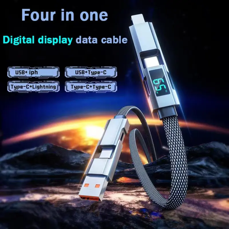 4 In 1 Fast Charging Data Transfer Cable, 1 Count 66W Fast Charging Data Cable with Digital Display, Phone Charging Cable Compatible with iPhone 4