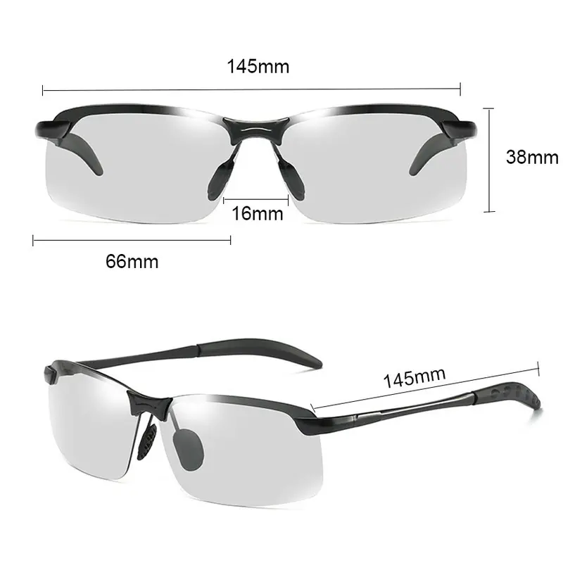 Kacamata Sunglasses Hitam Sporty Pria dengan Lensa Polarized & Photochromic, Perlindungan UV Maksimal Eyewear 6