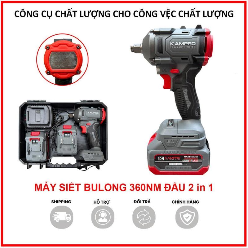 Máy Siết Bulong pin KAMPRO Chính hãng Động Cơ Không Chổi Than Đầu Bulong 2 trong 1 khoan tường bắt vít siết mở ốc