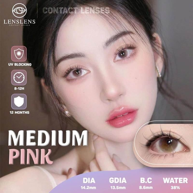 Lens Mắt Kính Áp Tròng Hồng Pha Màu Tự Nhiên Medium Pink 14.2