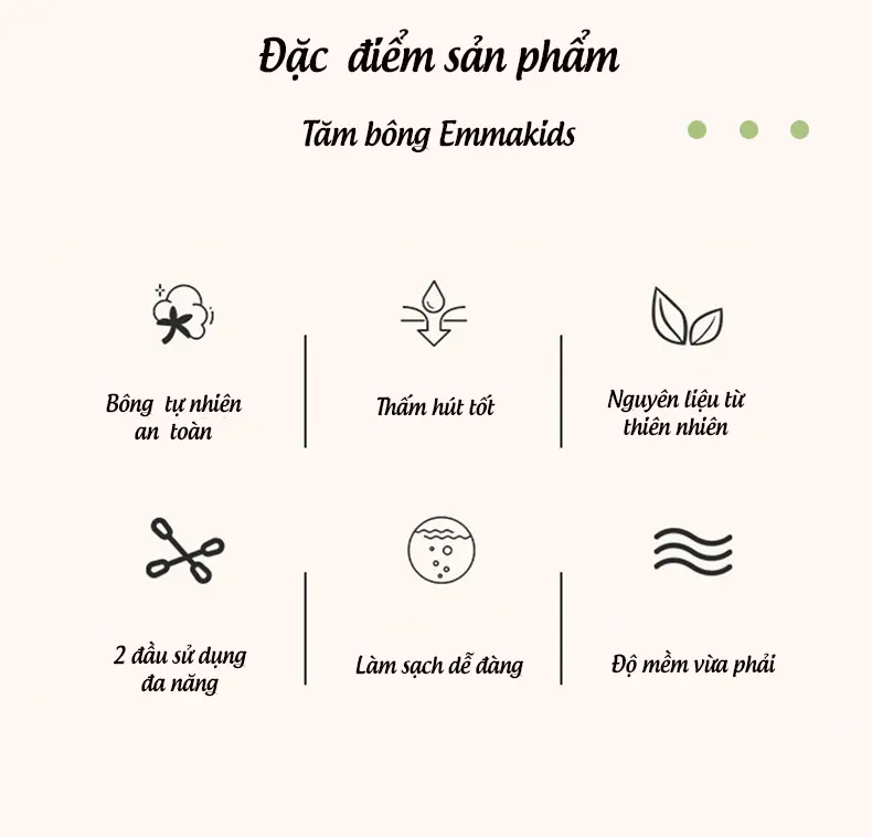 Tăm Bông Cao Cấp Cho Bé Emmakids 2 Đầu Tiện Lợi - Hộp 200 Que và 400 Quen Thân Giấy An Toàn Cho Bé 5