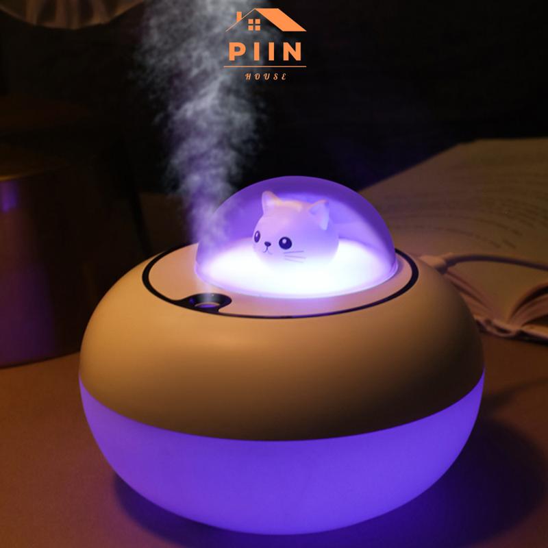 Máy phun sương tạo độ ẩm mini 300ml kèm đèn ngủ hình mèo nhỏ dễ thương - PIIN HOUSE Máy Xông Tinh Dầu Phun Tinh Dầu Máy Khuếch Tán Tinh Dầu may phun