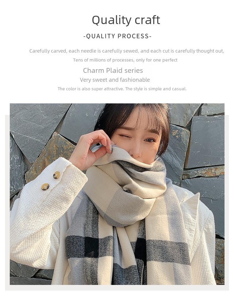 Product Introduction of New Plaid Scarf Women's Japanese and Korean Style Sweet Warm Scarf Fashion Shawl Autumn and Winter Artificial Cashmere Scarf enamel  pins selendang  bahu  klasik 16