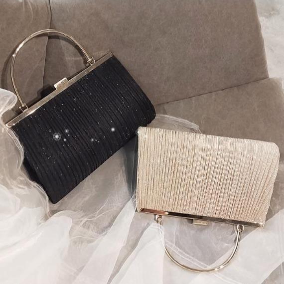 Clutch nữ dự tiệc vải kim tuyến có quai xách kim loại BAG U CY26 Túi Da