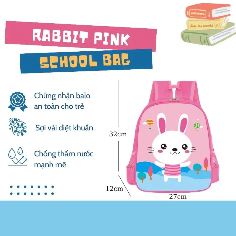 Nhiều Mẫu Balo Học Sinh Họa Tiết Thỏ, Cặp Đi Học Hình Thỏ Mẫu Mới, Balo Chống Thấm Nước, Chống Gù Lưng, Balo Đeo Vai Cho Bé 1