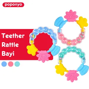 Poponyo Teether Bayi Kerincingan Gigitan Bayi Rattle Bayi Mainan Genggam Bayi Gigitan Empeng Merah Biru