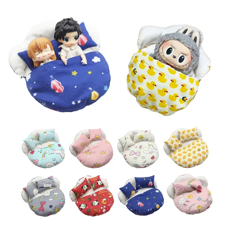 OB11 Doll Bed Labubu Bed Contain 2 Pillows Sleeping Bag 1/12 BJD Doll GSC Body9 Molly DOD YMY Obitsu11 Doll Accessories