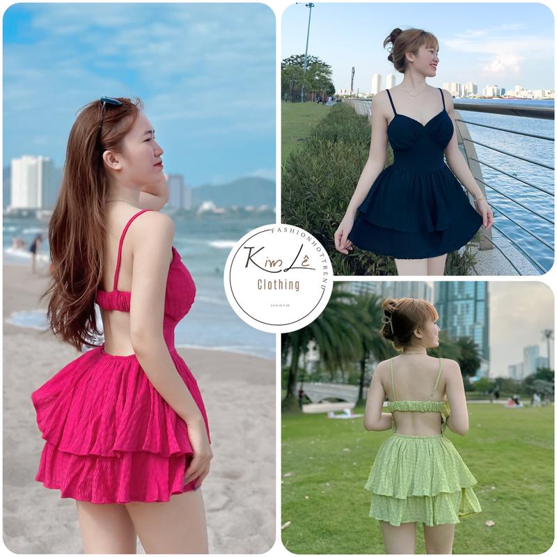 ( DƯỚI 53KG) Đầm Xoè Xốp Chỉ Dáng Ngắn Hở Lưng Kèm Quần Siêu Xinh ( có mút)  Kem Nữ Women