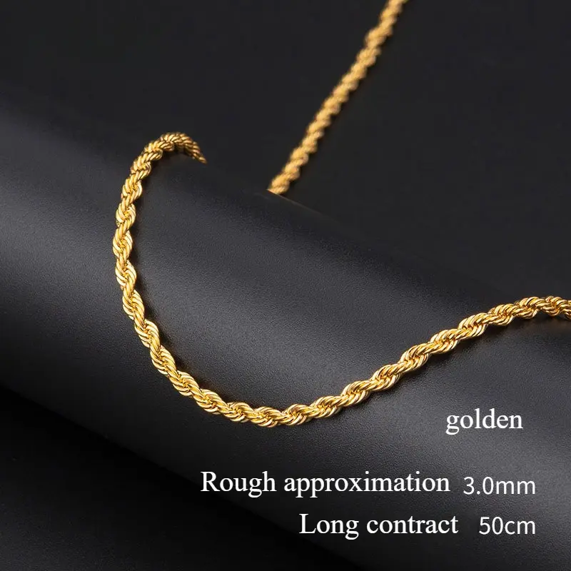 Vòng Cổ Nam, Cá Nhân Hóa, Dây Chuyền Xoắn 3MM, Dây Chuyền Xu Hướng Hip-Hop, Vòng Cổ, Dây Chuyền Dây Xoắn Chain Voi 6
