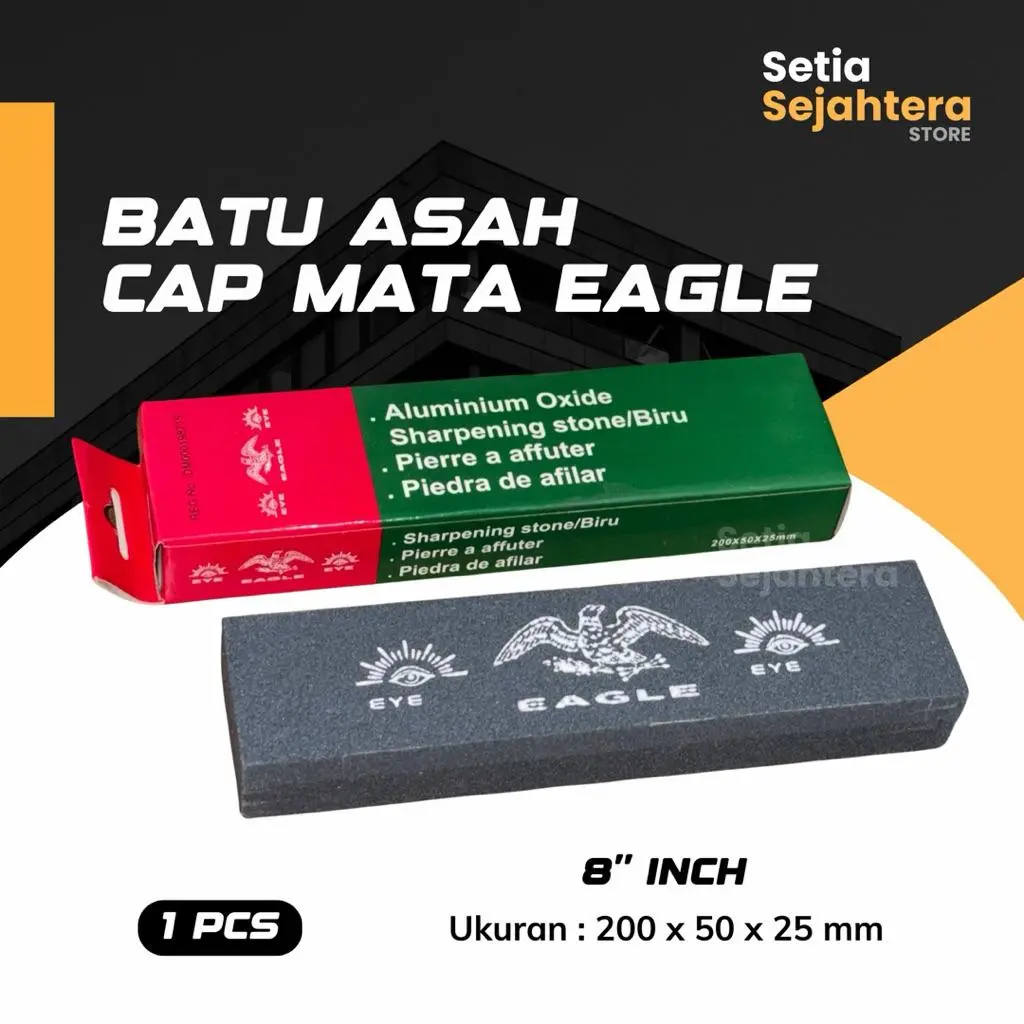 EAGLE Batu Asah Pengasah Pisau Gosok CAP MATA EAGLE Abu-Abu 8 inch 200 x 50 x 25mm 1 pcs Alat Tajam Berkualitas