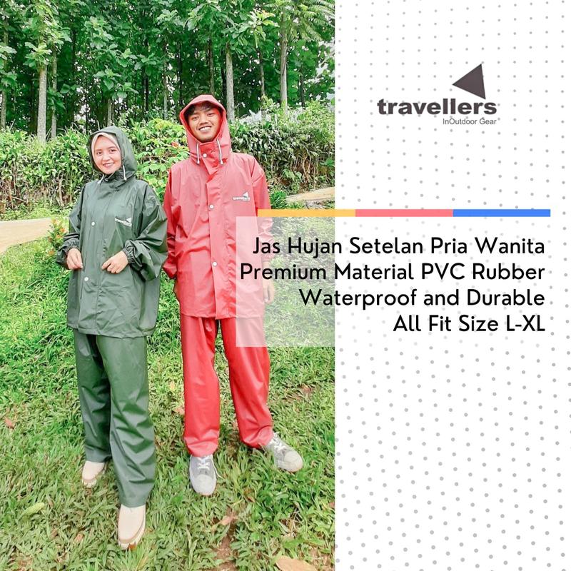 Traveller Jas Hujan Premium Setelan Celana Pria Wanita Raincoat 0