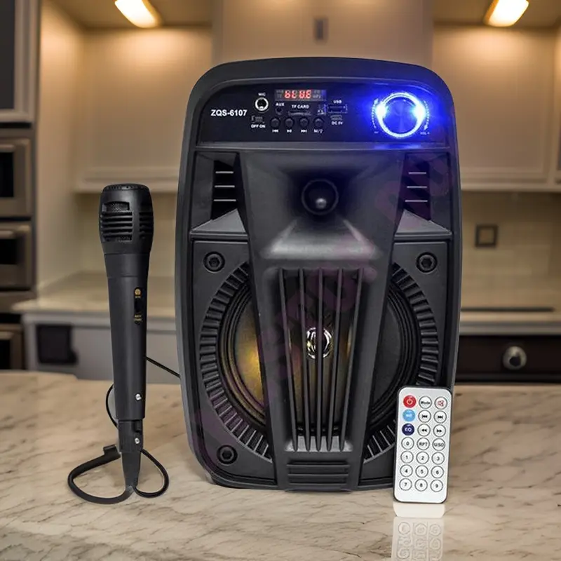 MKC KIMISO-6107 SPEAKER BLUETOOTH KARAOKE 6.5 INCH SPEAKER BLUETOOTH PORTABEL ZQS-6107 GRATIS MIC DAN REMOT SALON AKTIF KARAOKE SUARA BAGUS Hitam 1