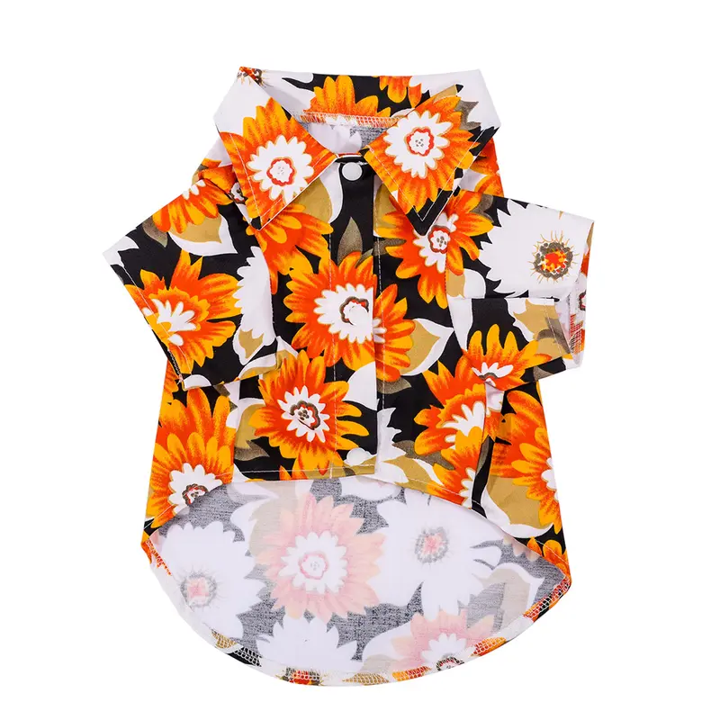 Xiahaone-Áo Thun Cho Chó Con, Phong Cách Bãi Biển Hawaii, In Hoa Cúc, Polyester, Cổ Áo Chui Đầu, Áo Cánh Cho Thú Cưng, Trang Phục Mùa Hè 6
