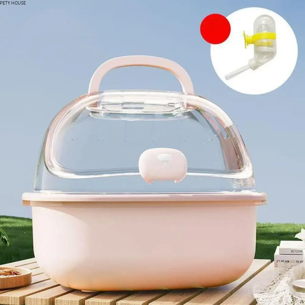 PETY HOUSE Convenient Portable Hamster Travel Carrier Handheld Breathable Small Pet Carrying Box Large Space with Water Bottle Clear Hamster Carry Case Guinea Pig