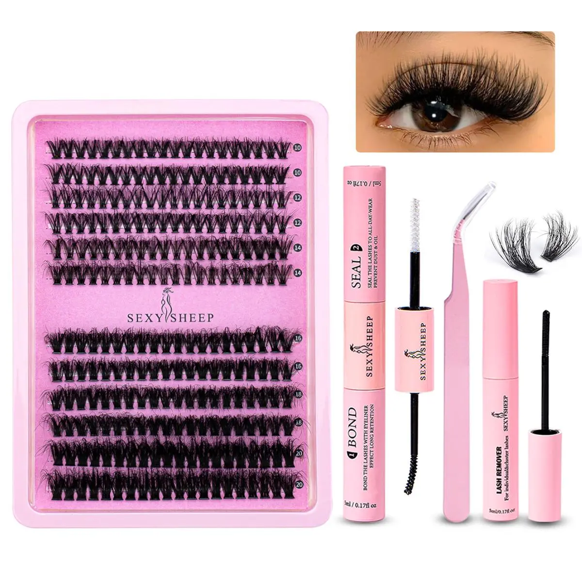 Natural Look Lash Clusters Extension Set, Eyelashes Cluster with Tweezers, Glue and Lash Remover, Eyelashes Extensions,professional Eye Mini Makeup Accessories for Women, Lashes Clusters Kit