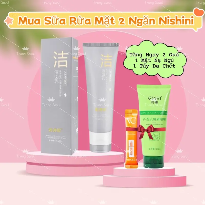 [ Mua 1 Tặng 2 ] Mua Sữa Rửa Mặt Bùn Khoáng 2 Ngăn Cao Cấp Nishini 100gr Tặng Ngay Một Tẩy Da Chết 100gr Và Một Mặt Nạ Ngủ Dưỡng Da 0