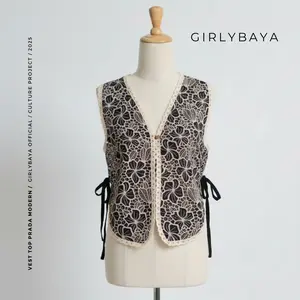 GIRLYBAYA | WINKLE TOP Atasan Wanita Floral Blouse Crop Vest Korean Style Outer Kondangan Bordir Rompi Kekinian Lengan Pendek Kebaya Premium Simple