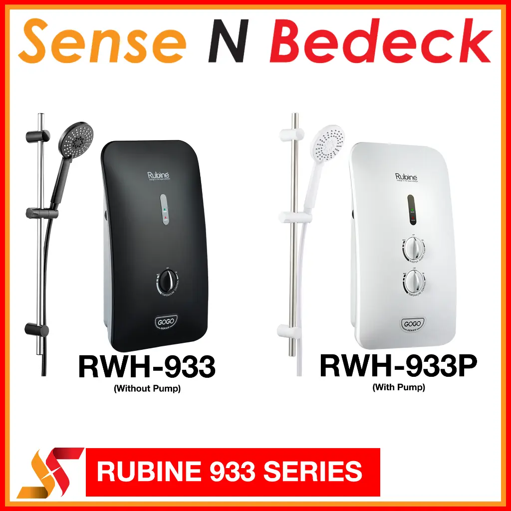 Rubine 933 Series RWH 933P (With Pump) and RWH 933 (No Pump) Instant Water Heater