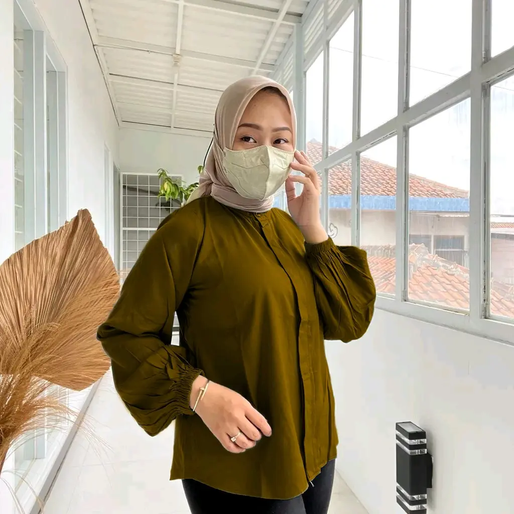 Atasan KEMEJA BLOUSE SYAKILA  Kerah Chang'i BAHAN RAYON TWILL PREMIUM  Tebal SIZE S/M, L/XL, XXL by FFA