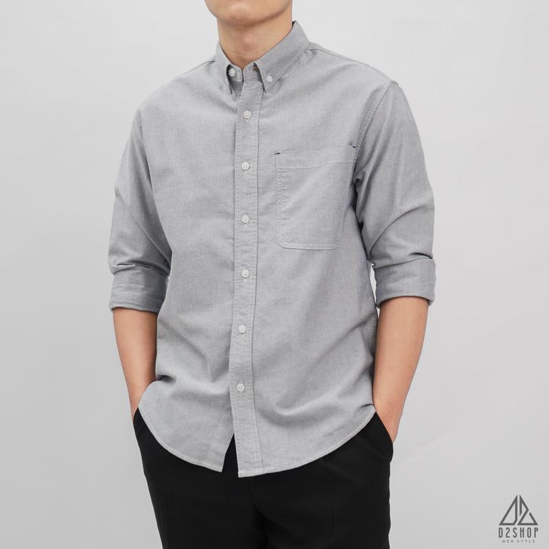 Áo sơ mi D2shop, áo sơ mi dài tay vải pho túi đánh bọ, màu trắng, xám, xanh dương, xanh jean [SM-2311] 2