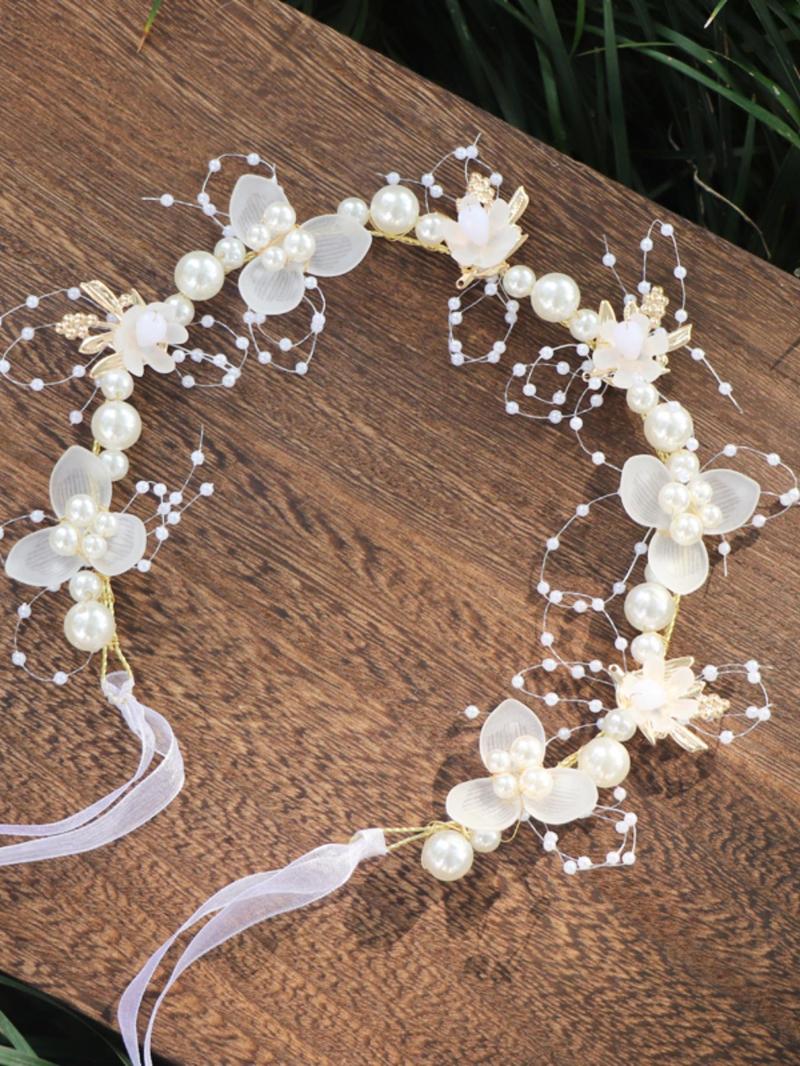 Product Introduction of Faux Pearl Decorated Flower Design Headband, Cute Hair Hoop for Wedding Bridal Party Formal Occasions, Fashion Hair Accessories for Girls 5