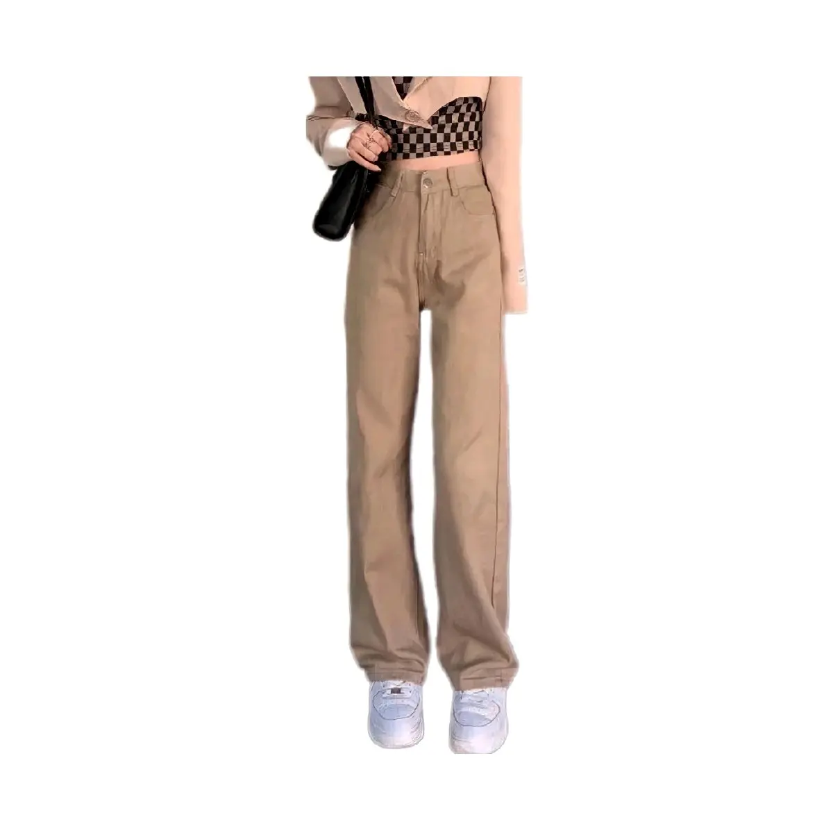 JEANS WANITA LOOSE KEKINIAN Polos Bawahan Celana Panjang High Waist
