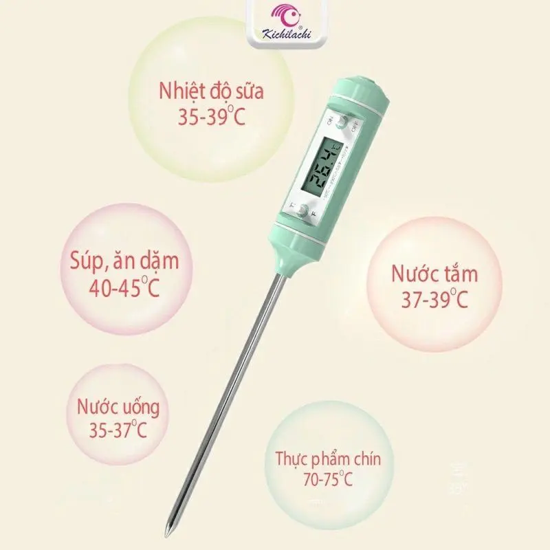 Nhiệt kế điện tử Kichilachi/ Misuta đo nhiệt độ nước,sữa,thức ăn an toàn cho bé và gia đình - Babibo 5