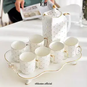 Gelas Teko Keramik Set / Royal White Ceramic Jug / Alat Minum Set 18/1