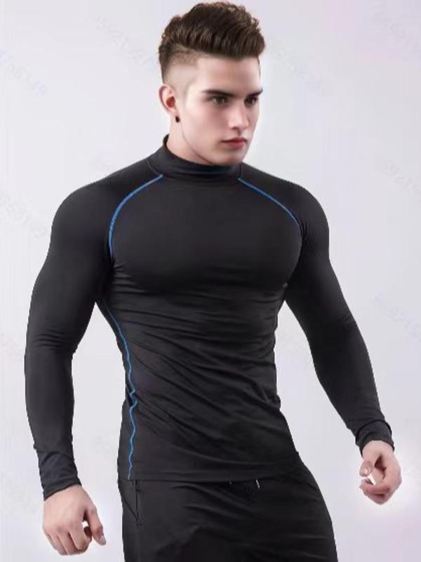 Three-Piece Set Sporty Men's Plain Tracksuit Set, Sport Mock Neck Tee & Drawstring Shorts & Letter Tape Leggings, Men's Sportswear for Gym Workout Running Training 7